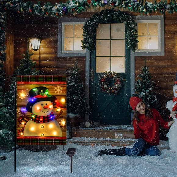 New Lighted Christmas Garden Flag 12x18" LED Snowman Flag for Outdoor Decor - Picture 6 of 10